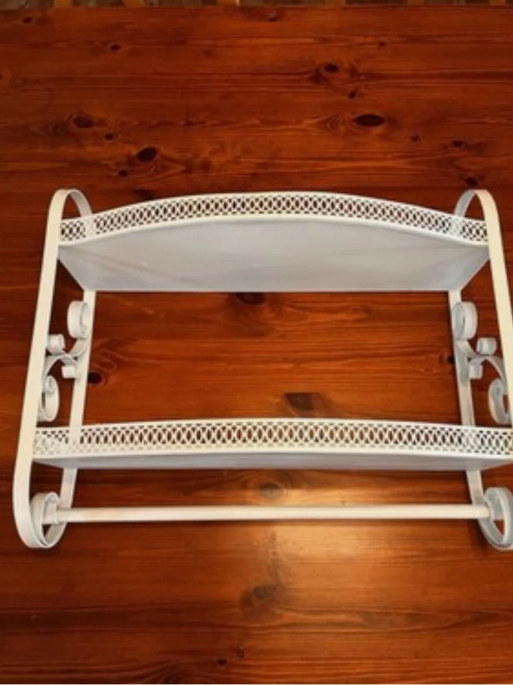 Vintage MCM White Metal Shelf With Towel Bar